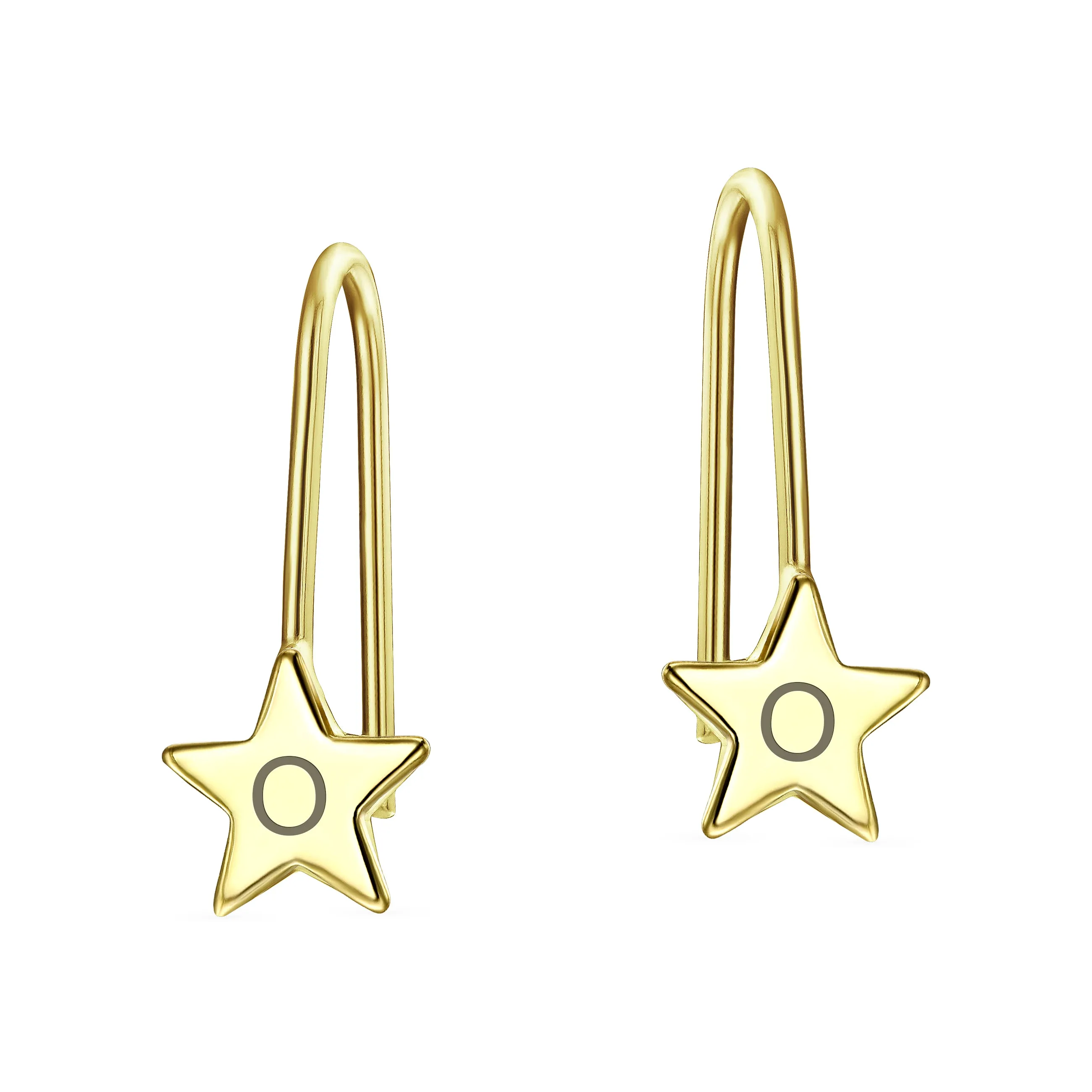 Minimalist Alphabet Dangle Earrings in 14K Yellow Gold - Celestial Patriotic Style
