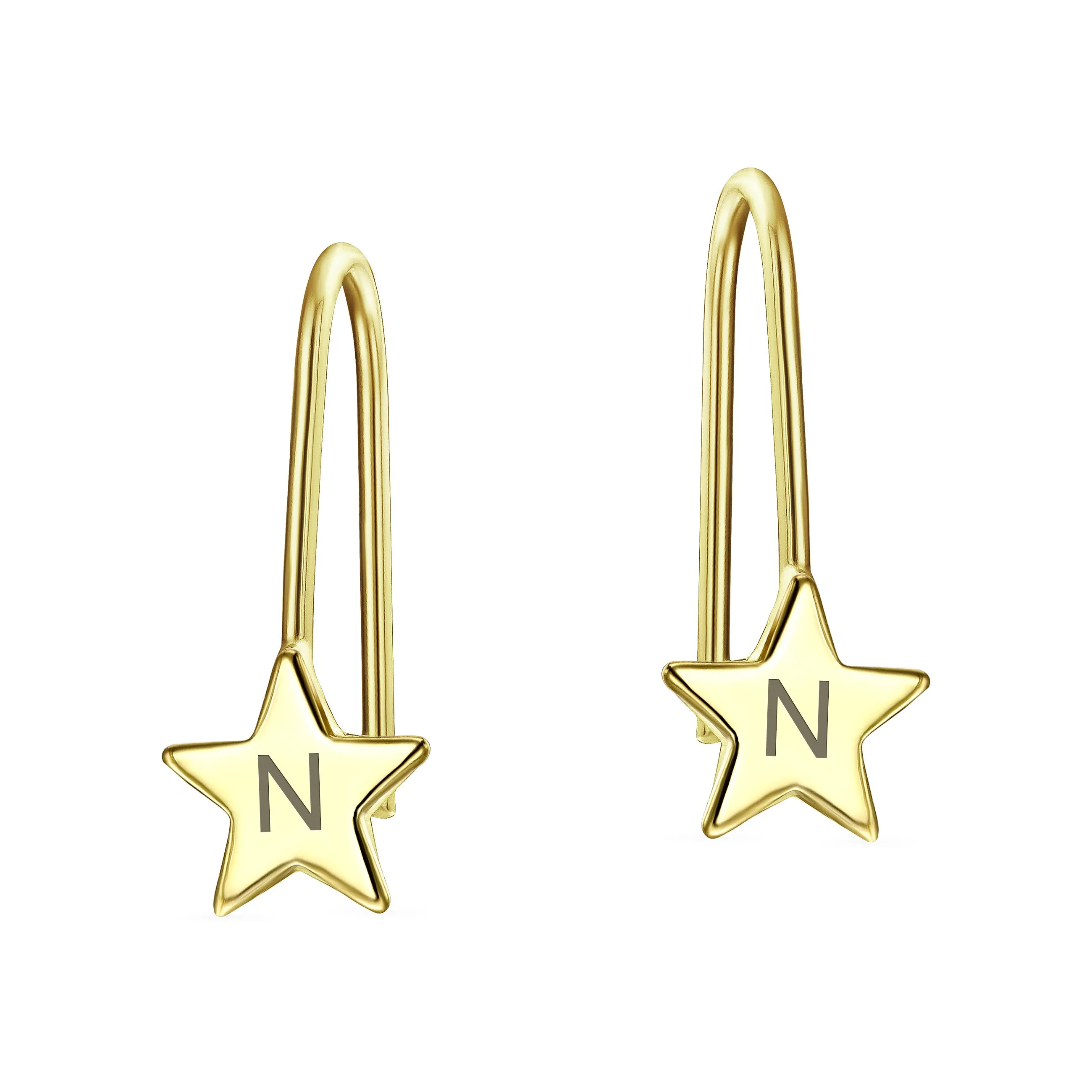 Minimalist Alphabet Dangle Earrings in 14K Yellow Gold - Celestial Patriotic Style