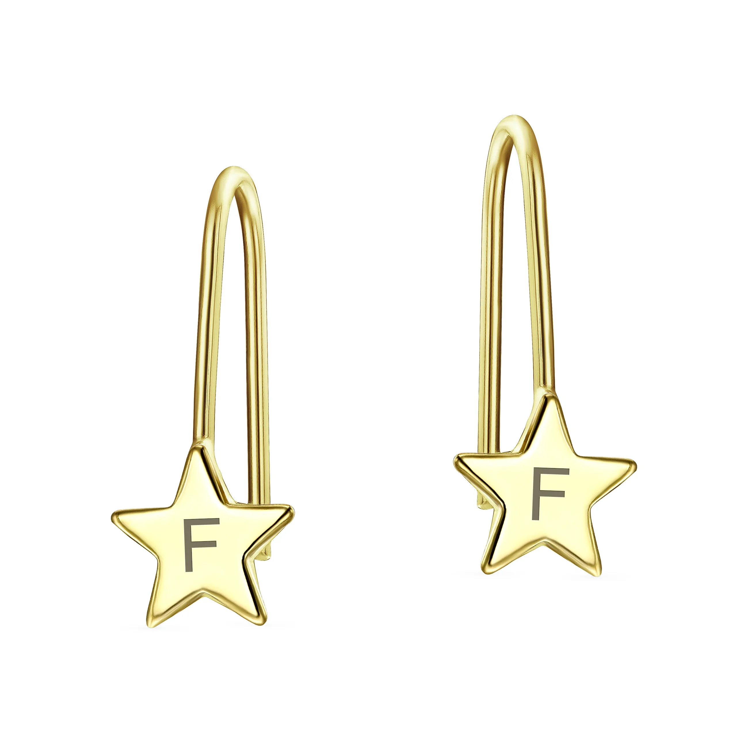 Minimalist Alphabet Dangle Earrings in 14K Yellow Gold - Celestial Patriotic Style