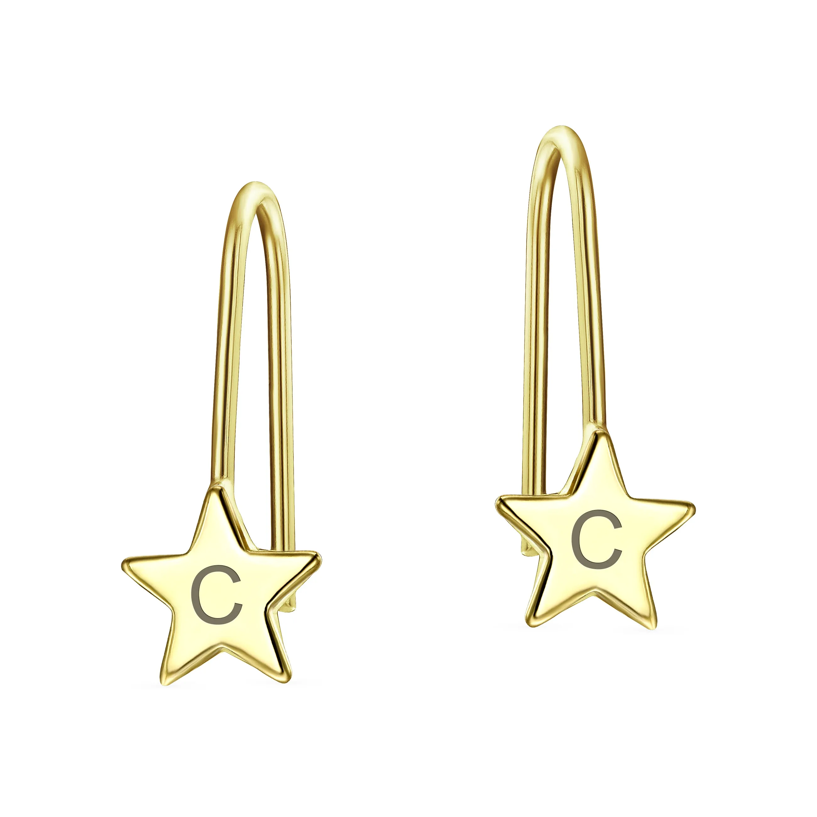 Minimalist Alphabet Dangle Earrings in 14K Yellow Gold - Celestial Patriotic Style