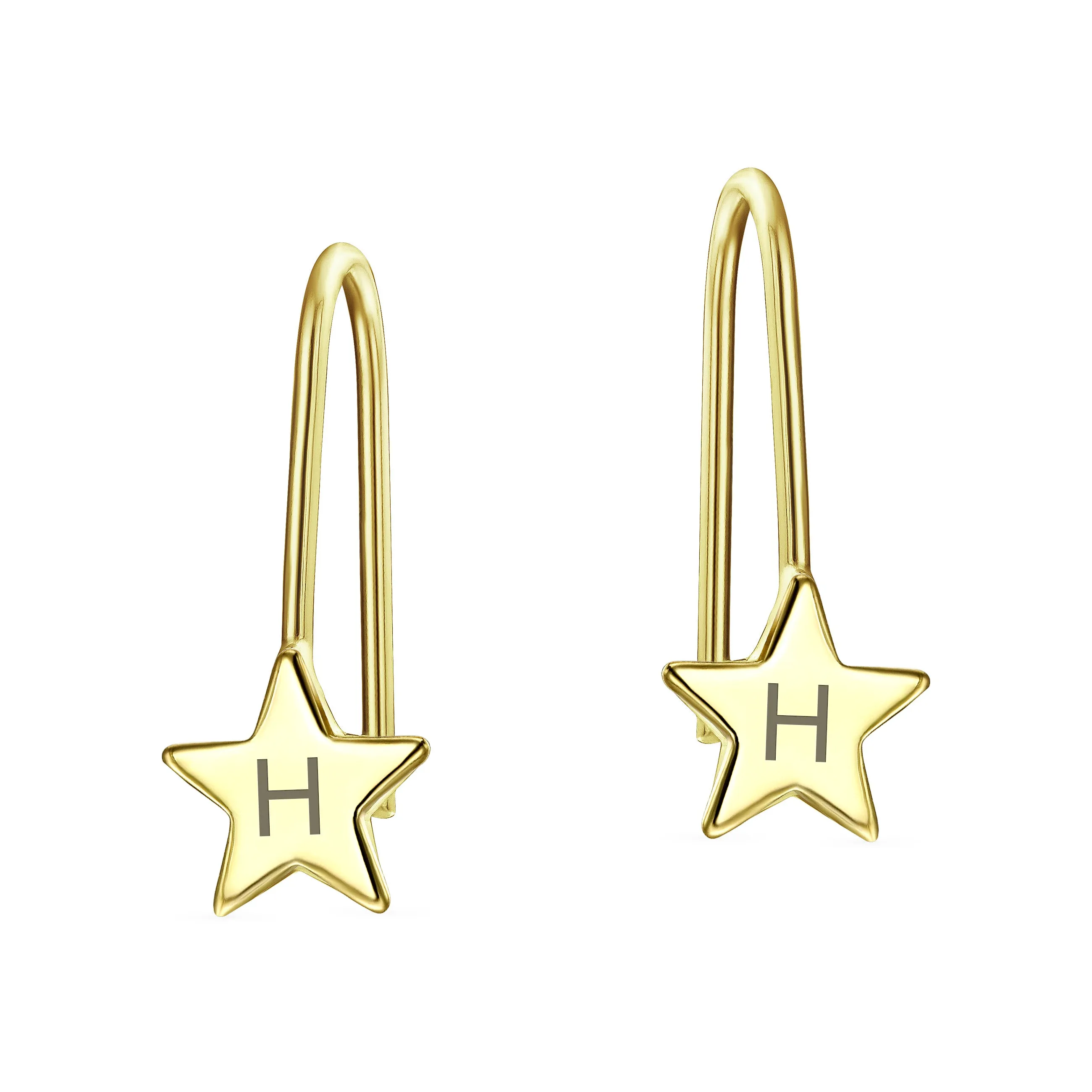 Minimalist Alphabet Dangle Earrings in 14K Yellow Gold - Celestial Patriotic Style
