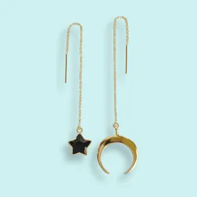 MOON AND ONYX STAR THREADER EARRINGS