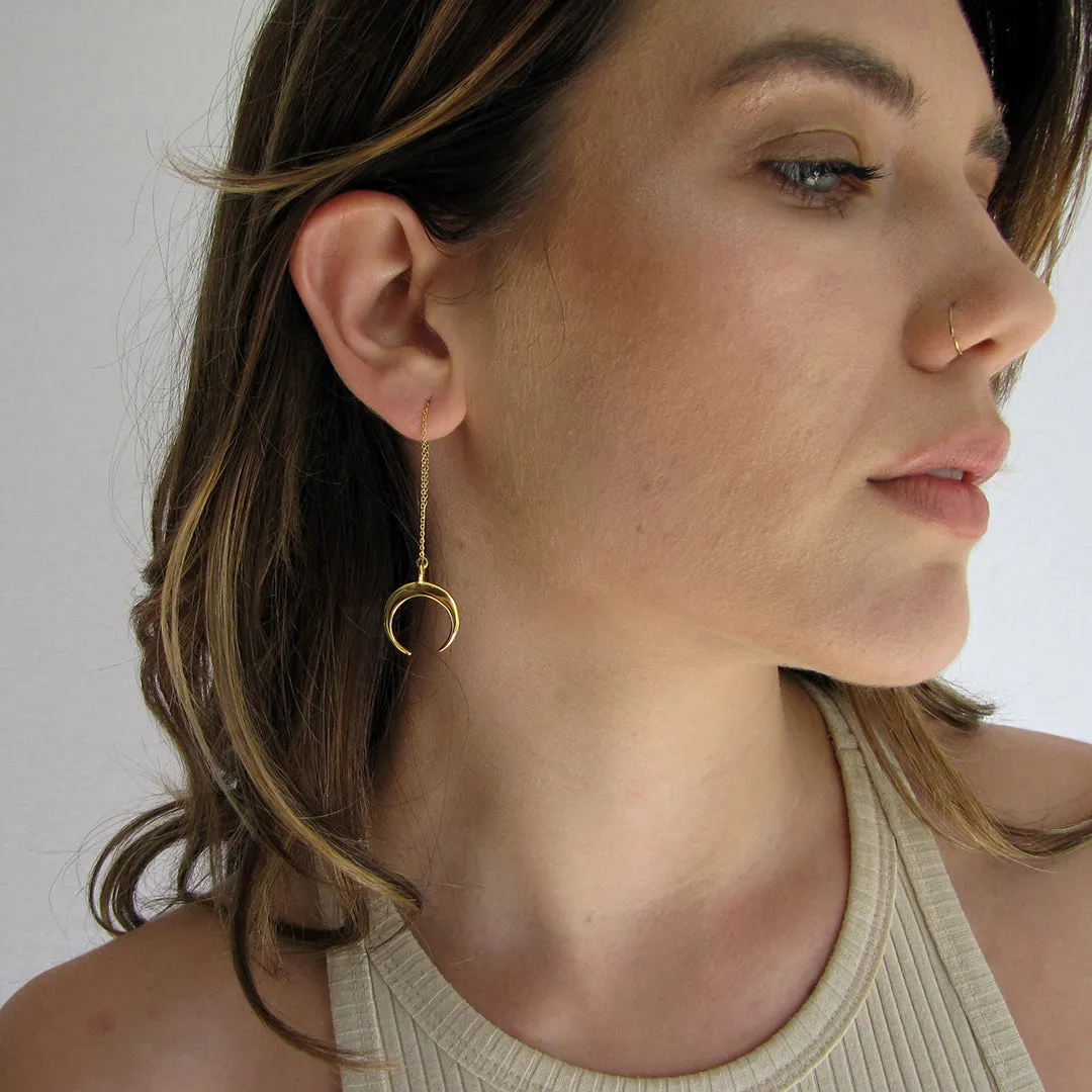 MOON AND ONYX STAR THREADER EARRINGS