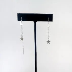 Moon and Star Celestial Drop Threader Earrings - Choose Your Metal