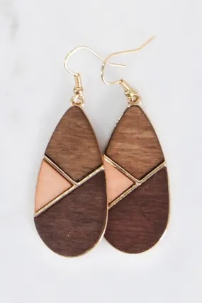 Multicolor Teardrop Wood Earrings