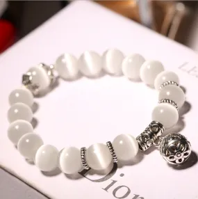 Natural Opal Beads and Stainless Steel Charm Bracelet - Boutique