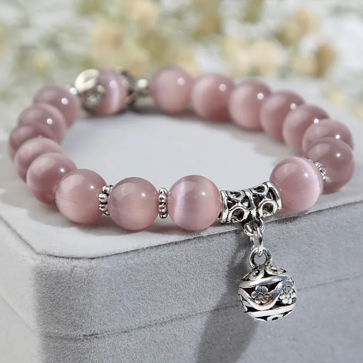 Natural Opal Beads and Stainless Steel Charm Bracelet - Boutique