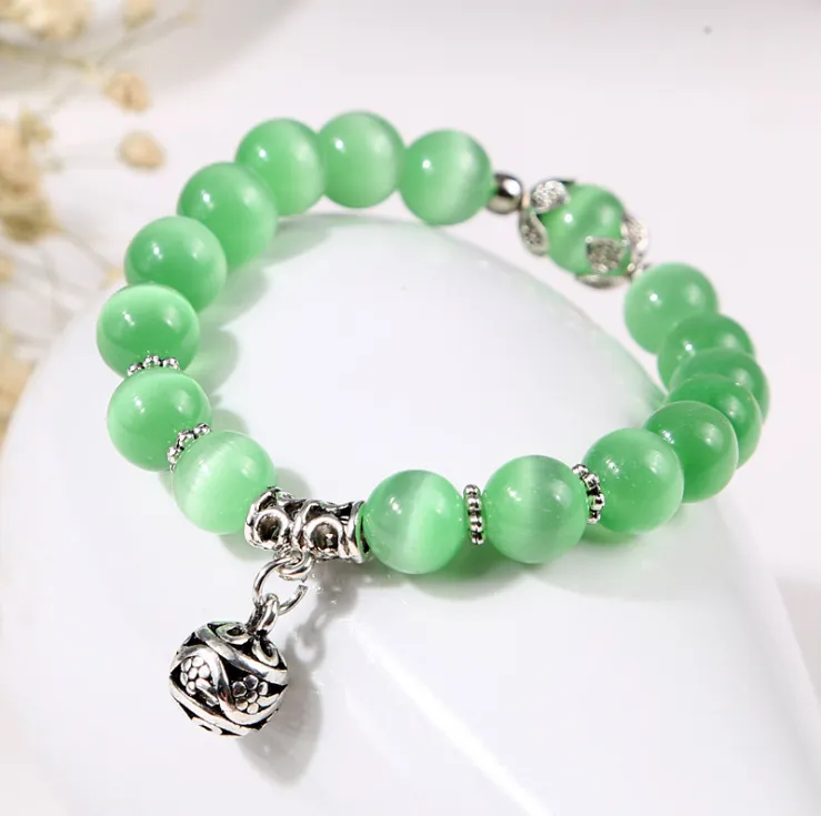 Natural Opal Beads and Stainless Steel Charm Bracelet - Boutique