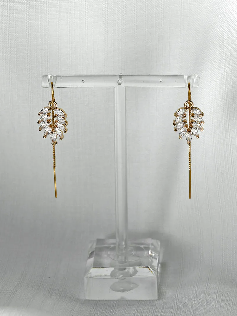 Nuance Marquise Cluster Gemstone Leaf Threaders | Gold