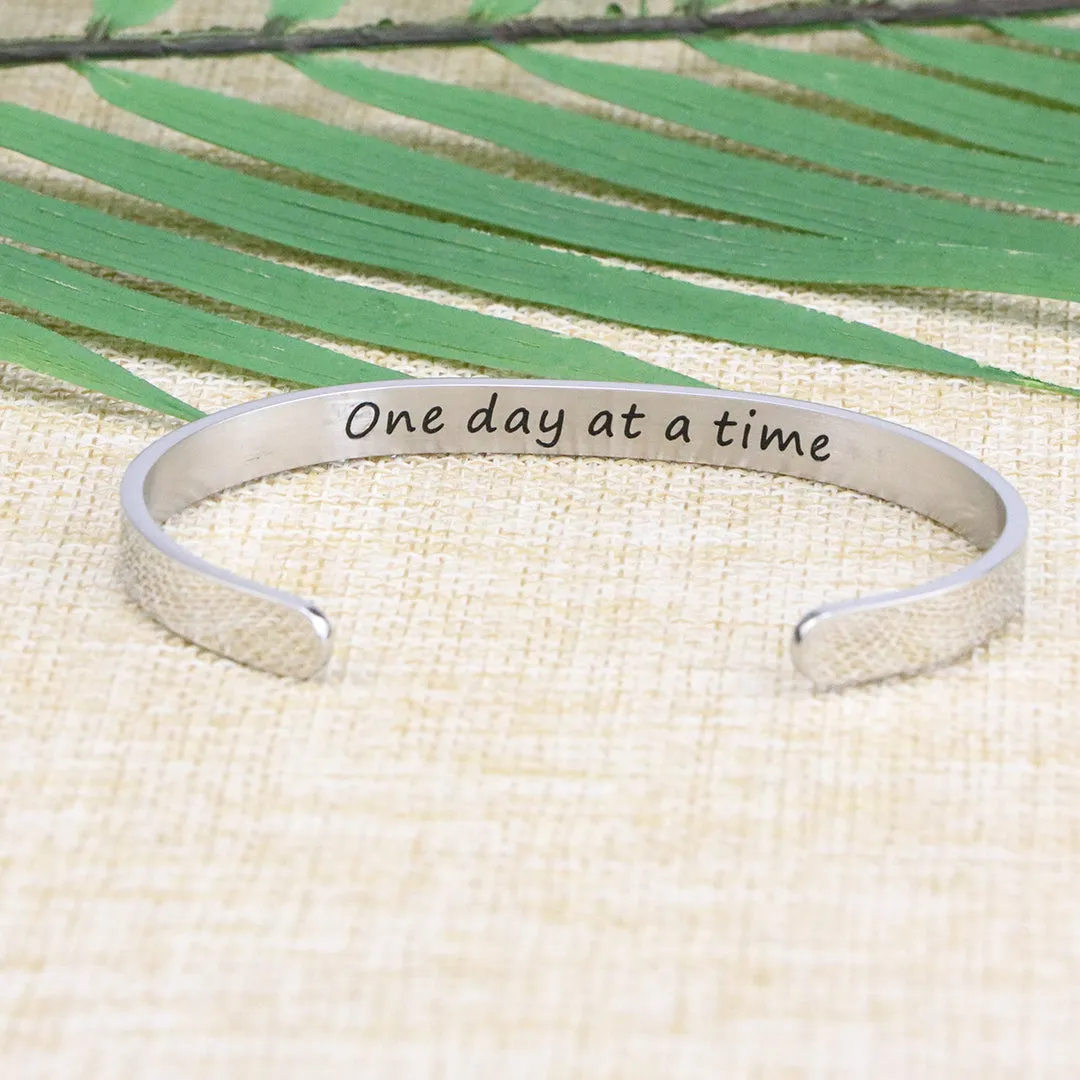 Once Day At A Time Inspirational Mantra Cuff