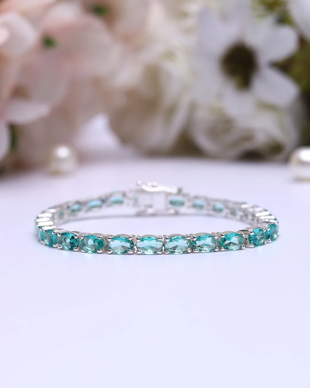 Paraiba Oval Zirconia Tennis Bracelet