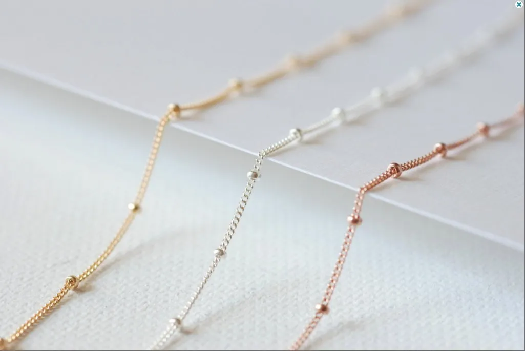 Pay by Foot 14K Gold Filled, 14k Rose Gold Filled or Sterling Silver Satellite Curb Ball Beaded Chain, Wholesale Satellite Gold Filled Chain