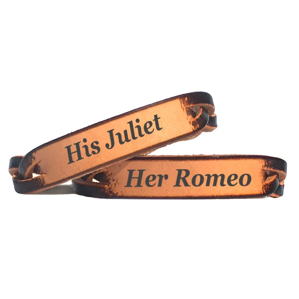 Personalized His and Her Leather Engraved Bracelet Set