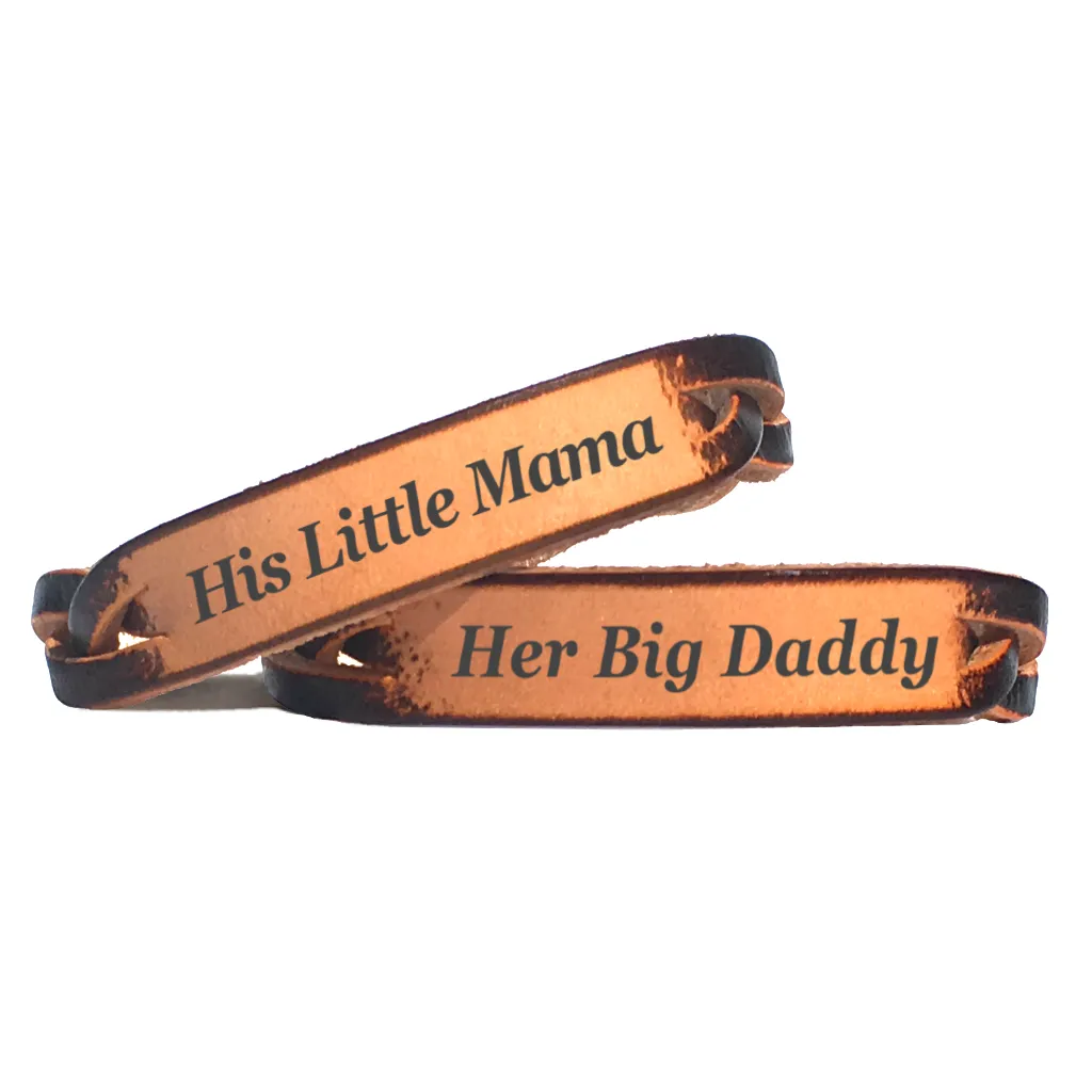Personalized His and Her Leather Engraved Bracelet Set