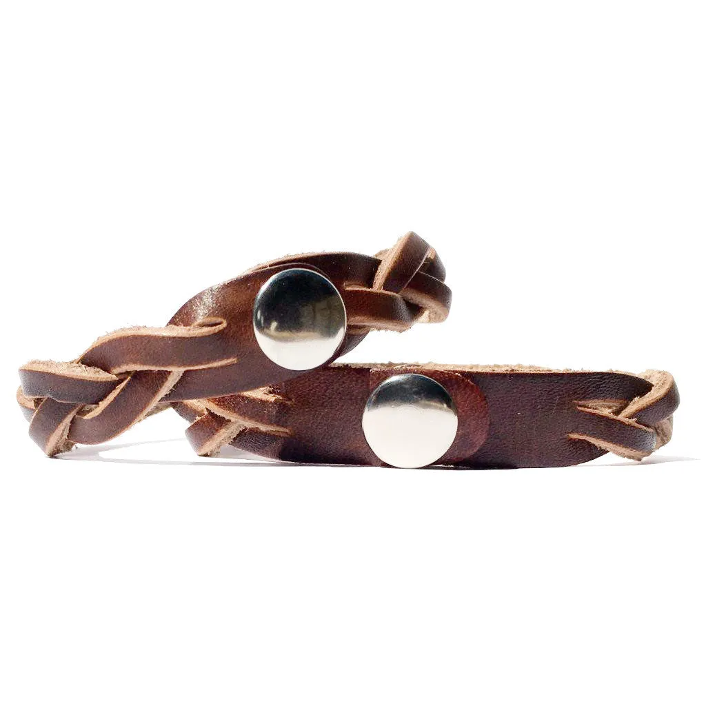 Personalized His and Her Leather Engraved Bracelet Set