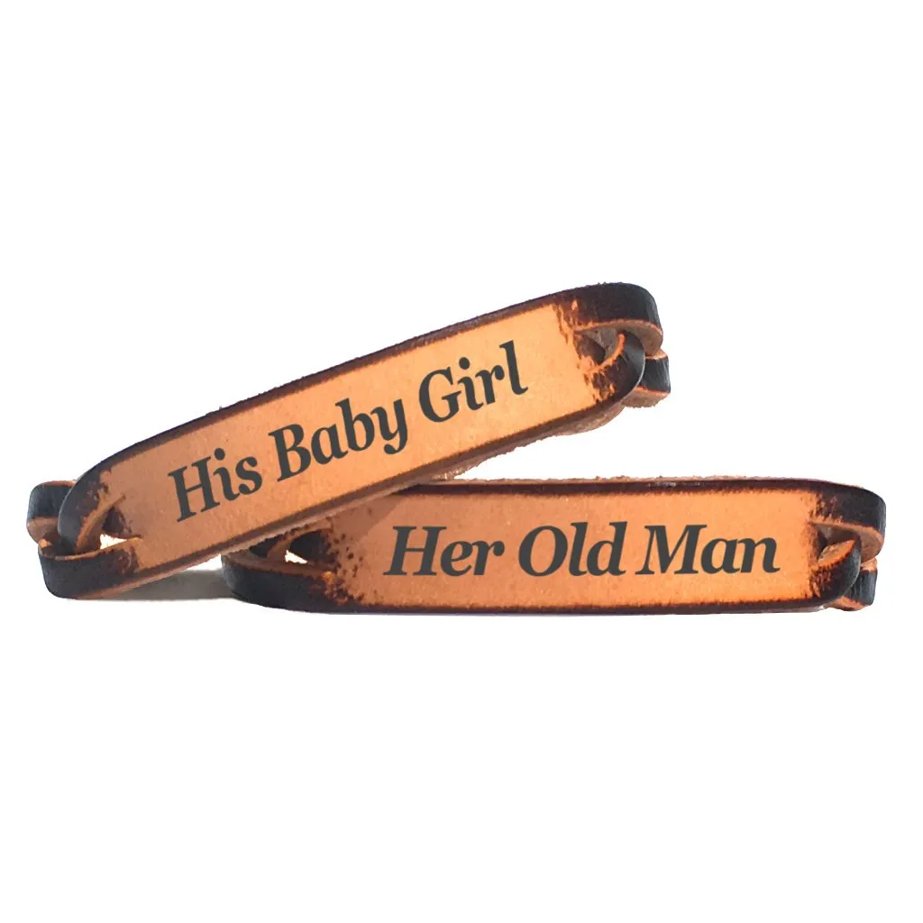 Personalized His and Her Leather Engraved Bracelet Set