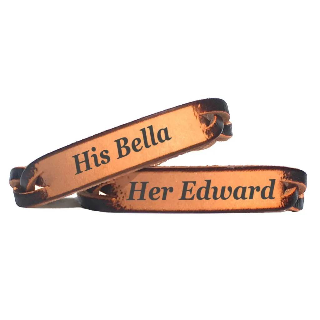 Personalized His and Her Leather Engraved Bracelet Set