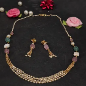 Pink diva Pearl layered necklace with matching earrings