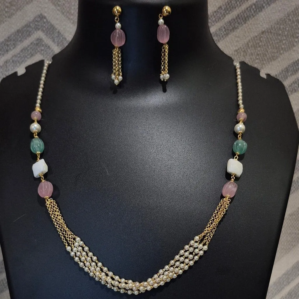 Pink diva Pearl layered necklace with matching earrings