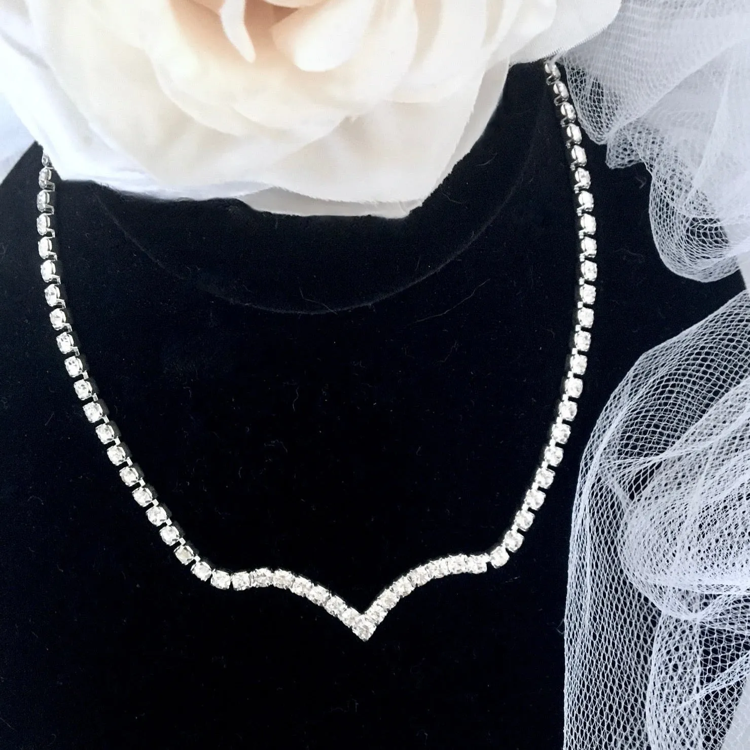 "Aimee" - Crystal V-Shaped Bridal Necklace