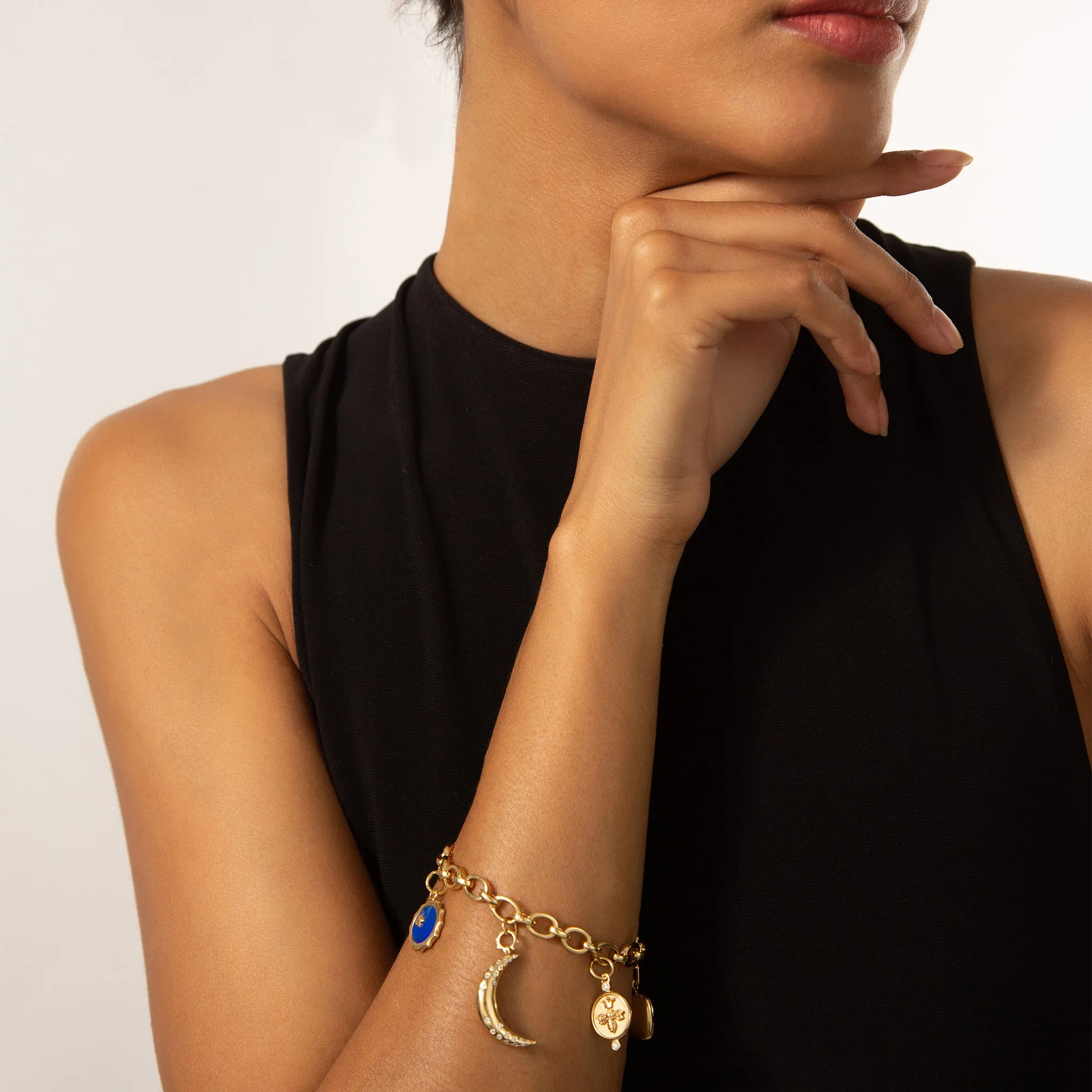 "Audrey" Link Charm Bracelet in 18K Yellow Gold