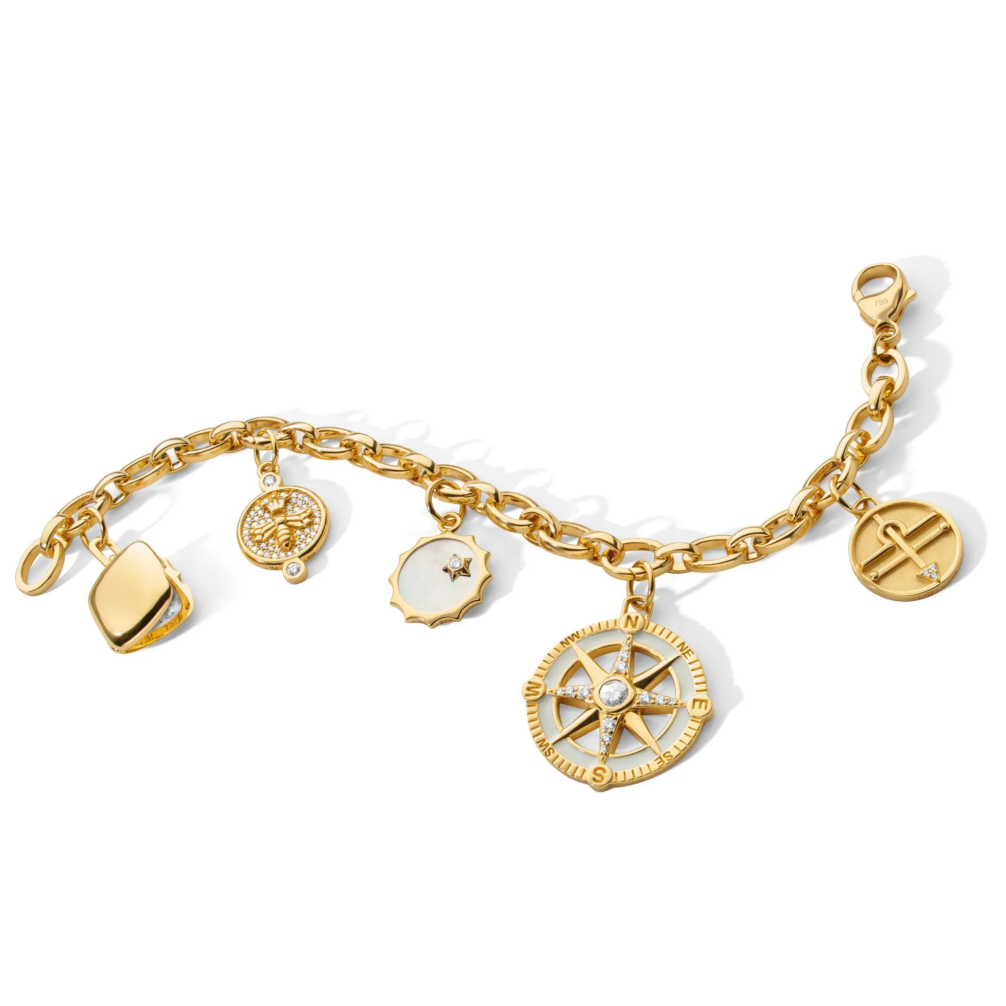 "Audrey" Link Charm Bracelet in 18K Yellow Gold