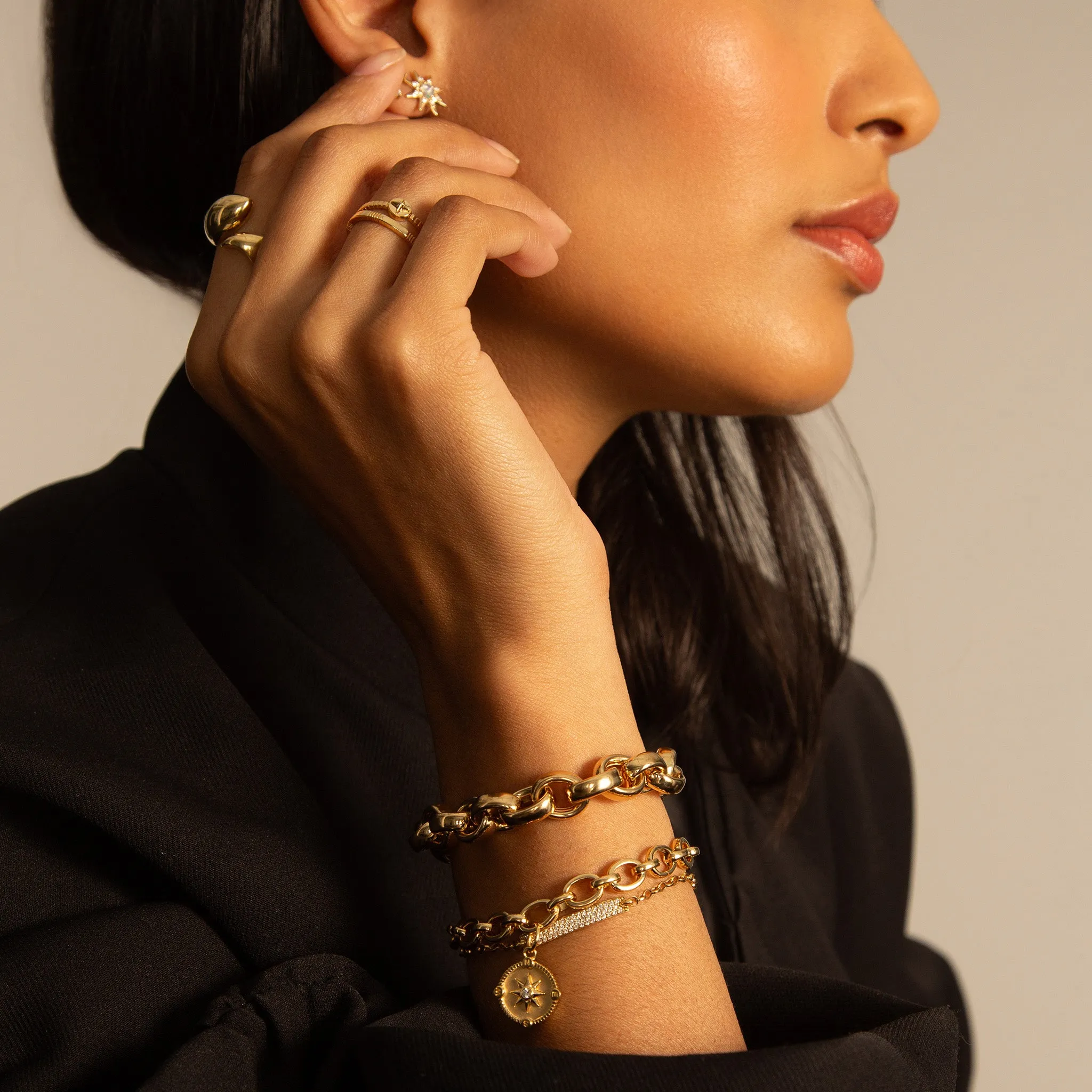 "Audrey" Link Charm Bracelet in 18K Yellow Gold