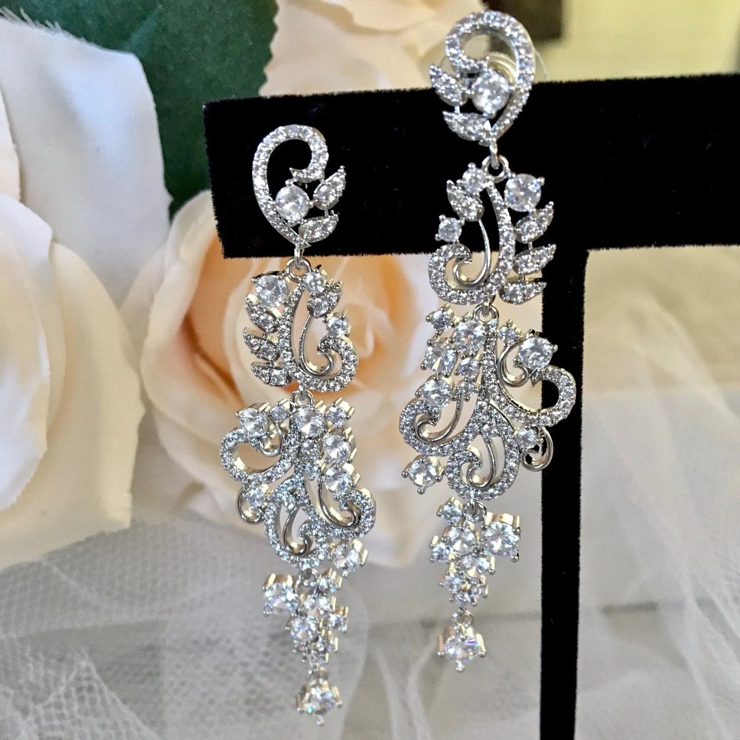 "Kamea" - Silver Cubic Zirconia Bridal Earrings