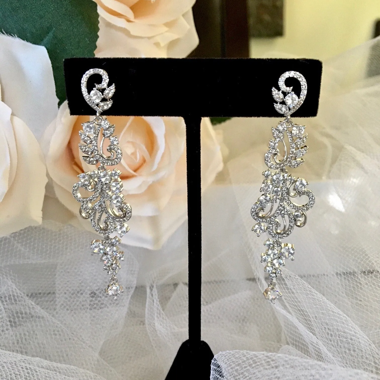 "Kamea" - Silver Cubic Zirconia Bridal Earrings