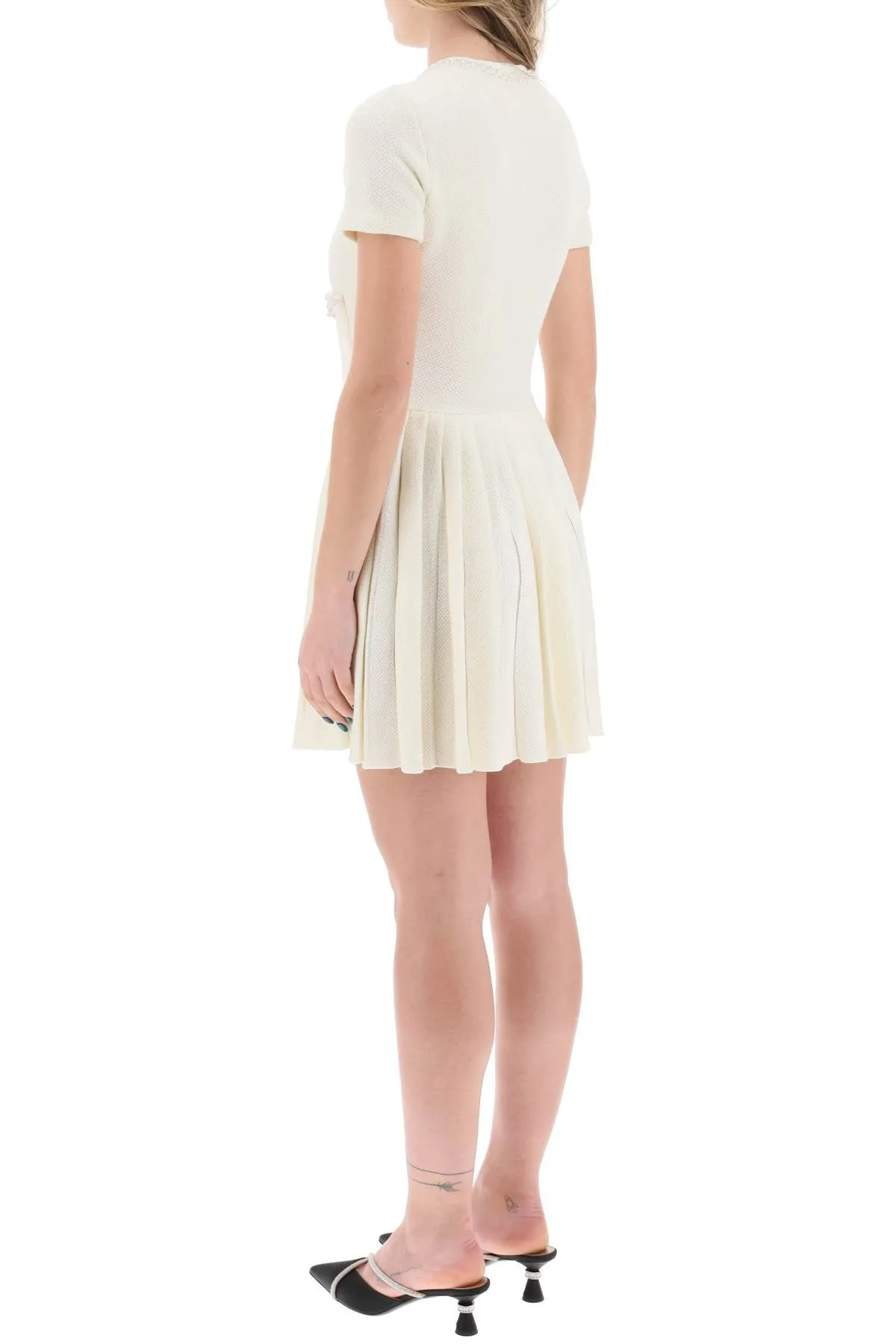 "mini knitted dress with beads embell