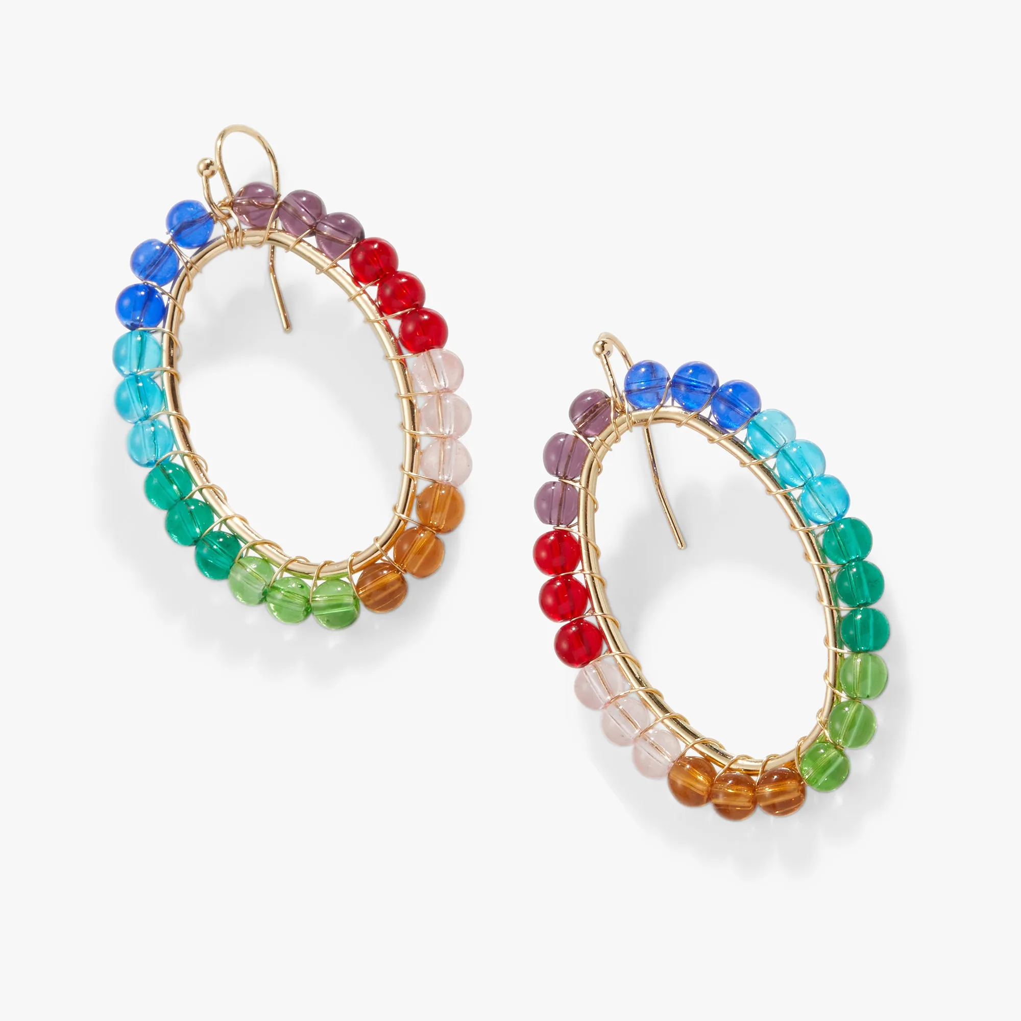 Rainbow Beaded Hoop Earrings