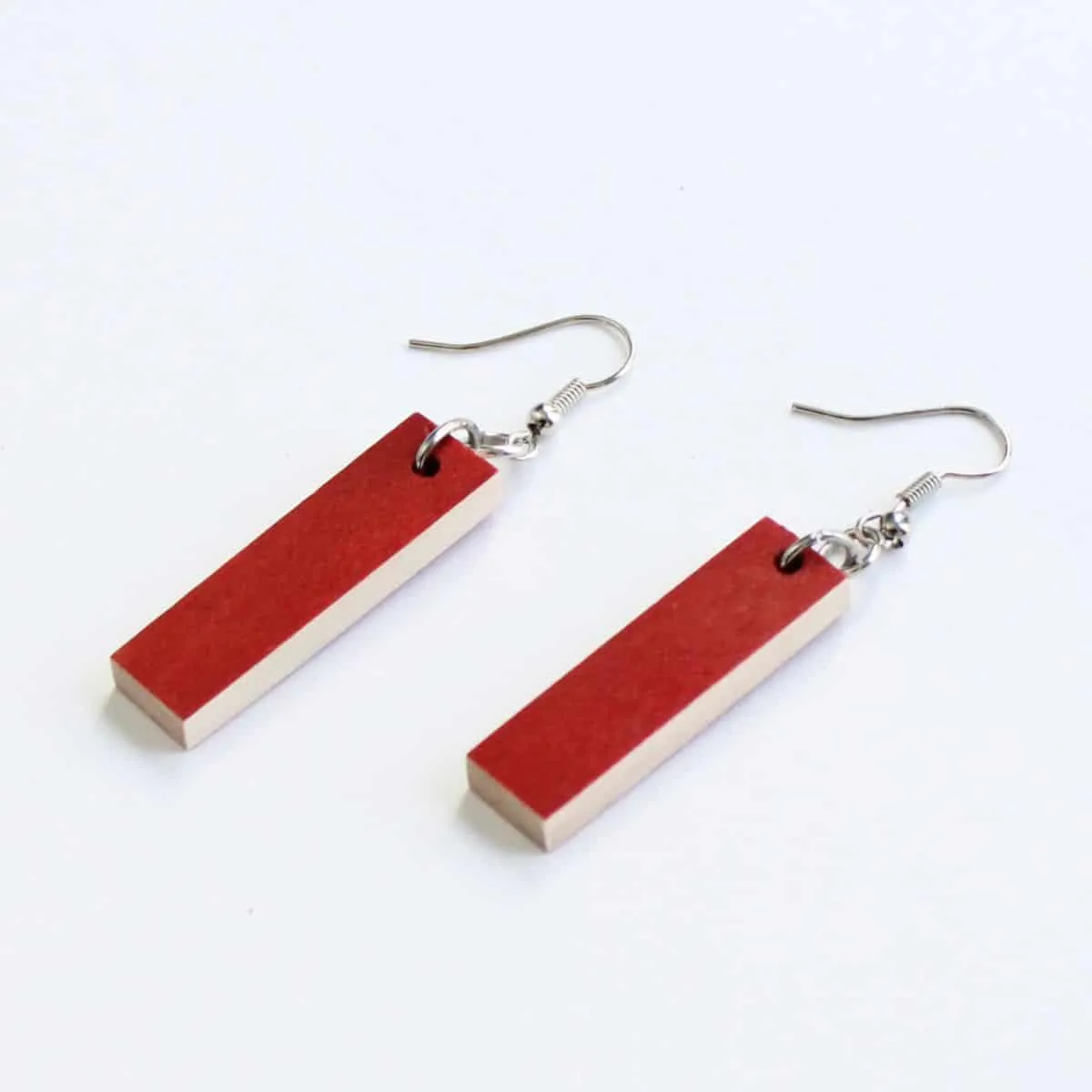 Rectangular Dangle Wooden Earrings in Red