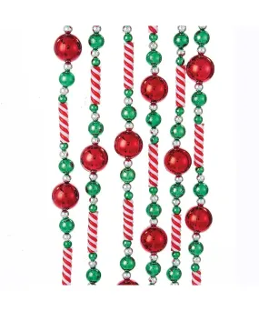 Red, White and Green Candy Bead Garland 8 Ft