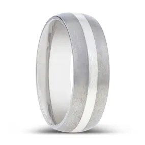 REN | Titanium Ring, Silver Inlay, Domed Brushed finished Edges