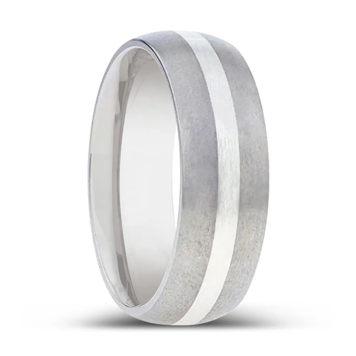 REN | Titanium Ring, Silver Inlay, Domed Brushed finished Edges