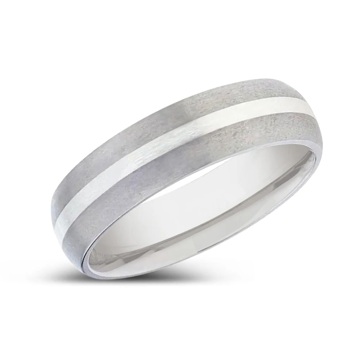 REN | Titanium Ring, Silver Inlay, Domed Brushed finished Edges