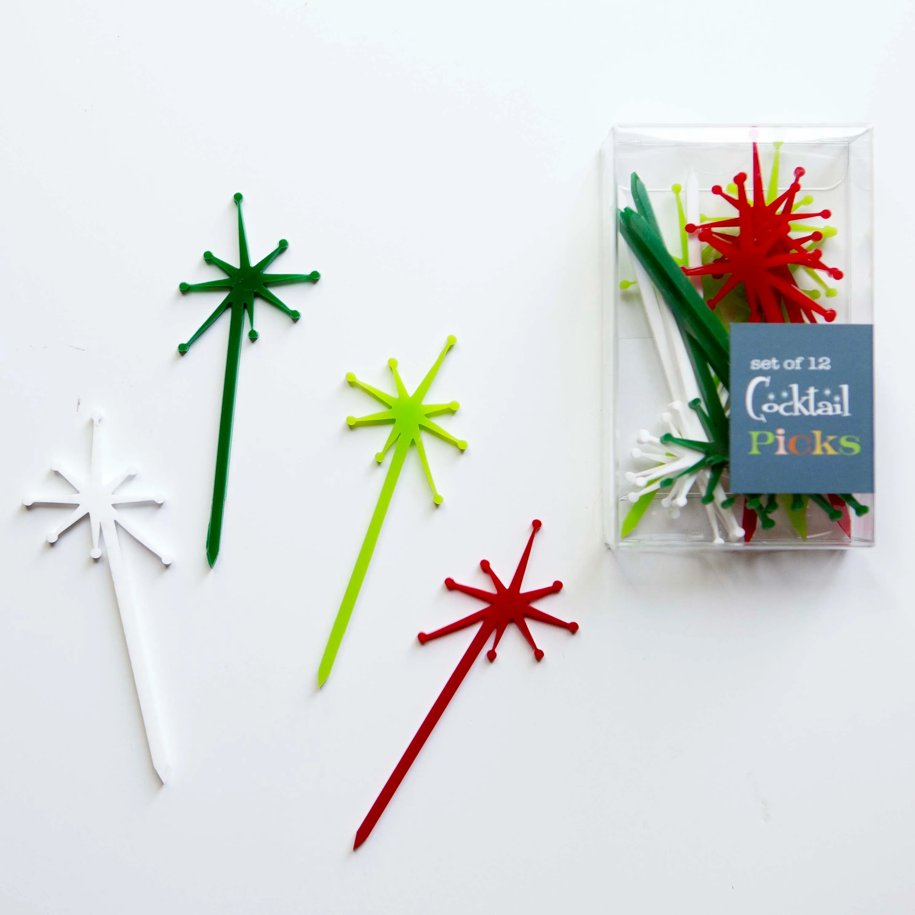 Retro Starburst Holiday Acrylic Appetizer Cocktail Pick Set