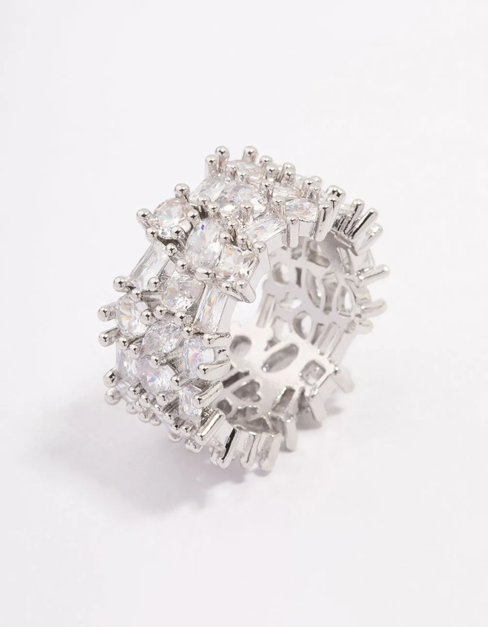 Rhodium Mixed Stone Cubic Zirconia Band Ring