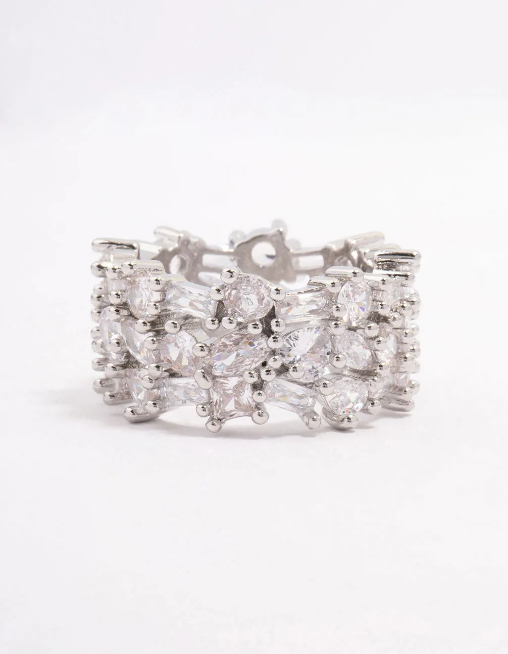 Rhodium Mixed Stone Cubic Zirconia Band Ring
