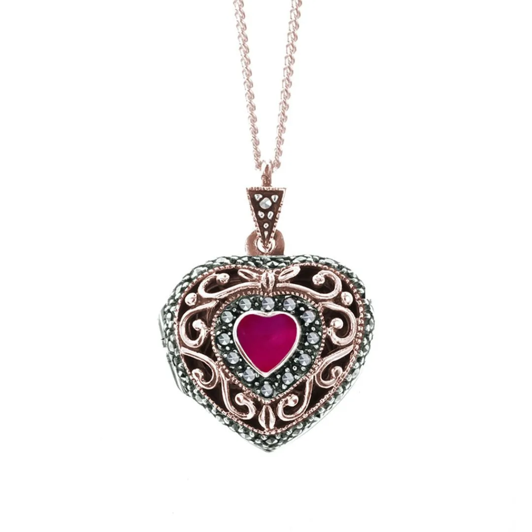 Ruby Vintage Heart Locket | Rose Gold