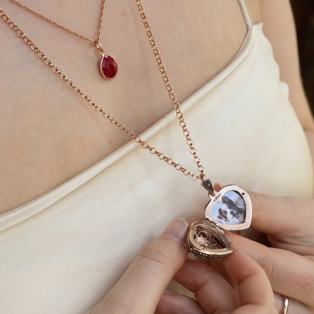 Ruby Vintage Heart Locket | Rose Gold