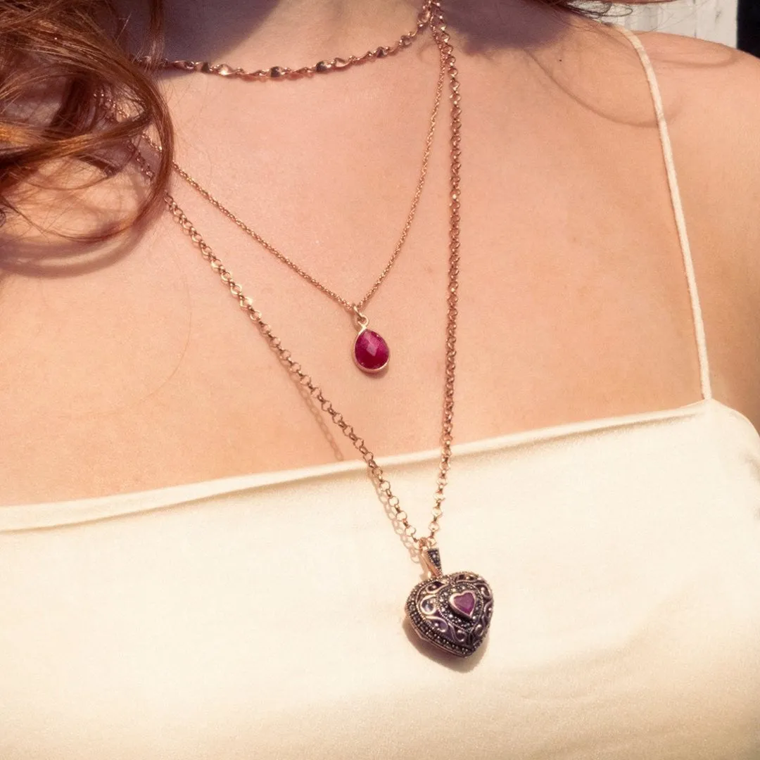 Ruby Vintage Heart Locket | Rose Gold