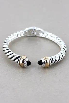 SALE! Two-Tone Rope Textured with Black Crystals Hinged Bangle