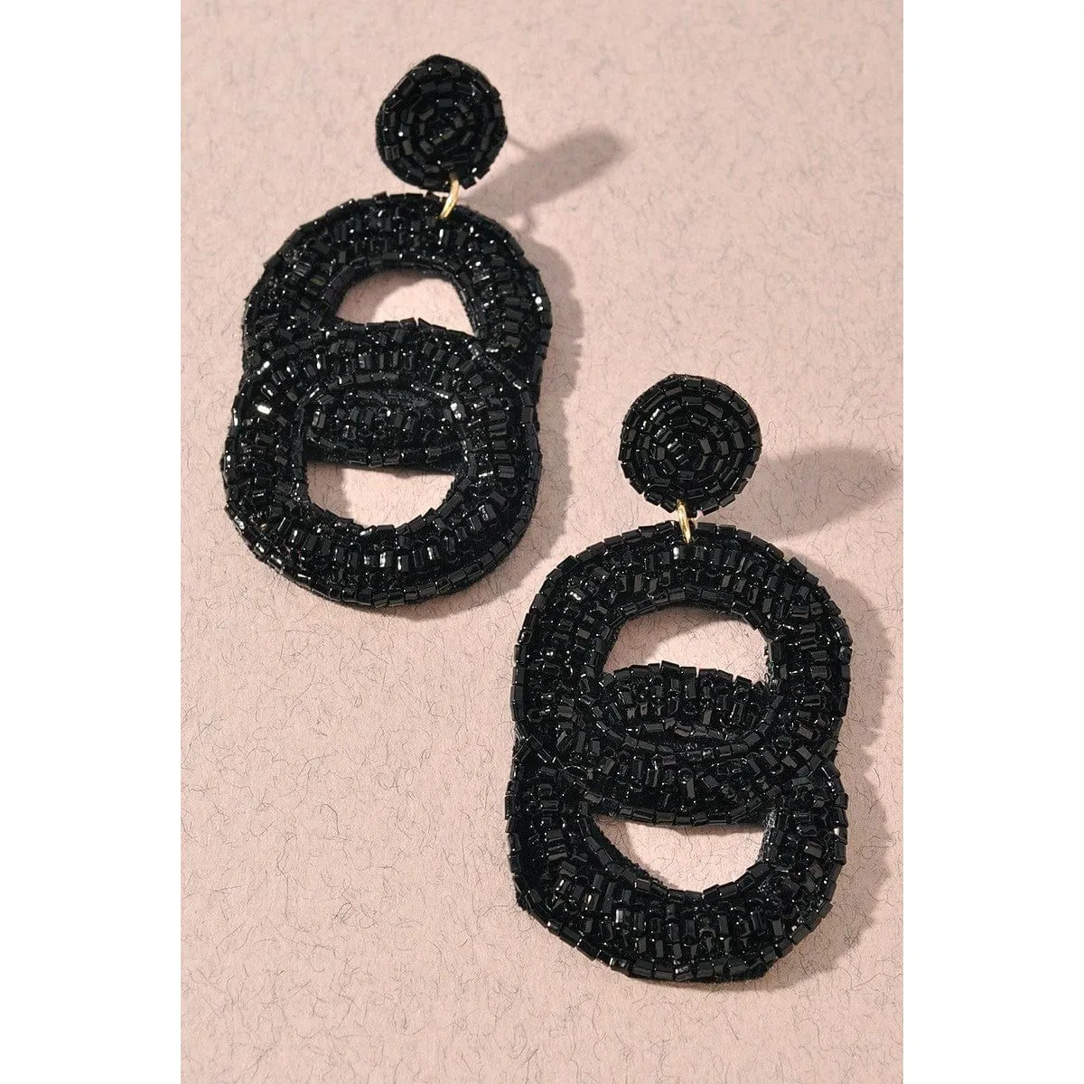 Seed Bead Double Circle Post Dangle Earrings