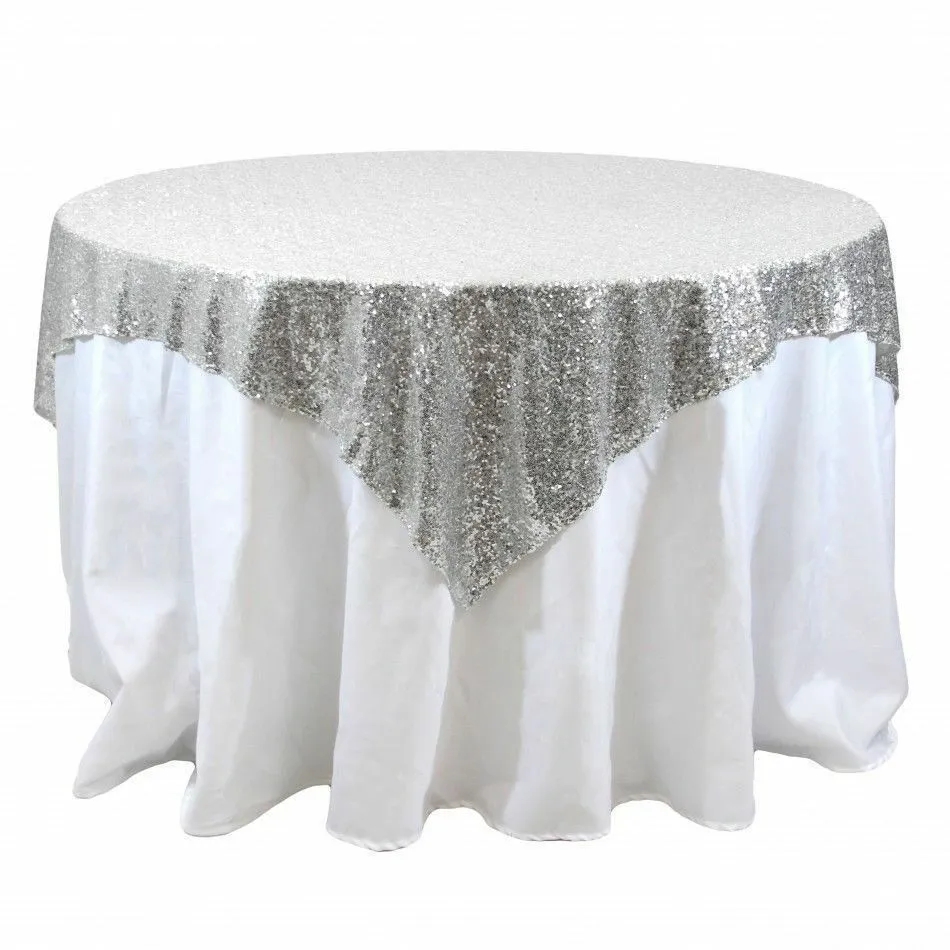 Sequin Overlay 90" × 90" Sparkly Shiny Tablecloth Design 4 COLORS WEDDING Party