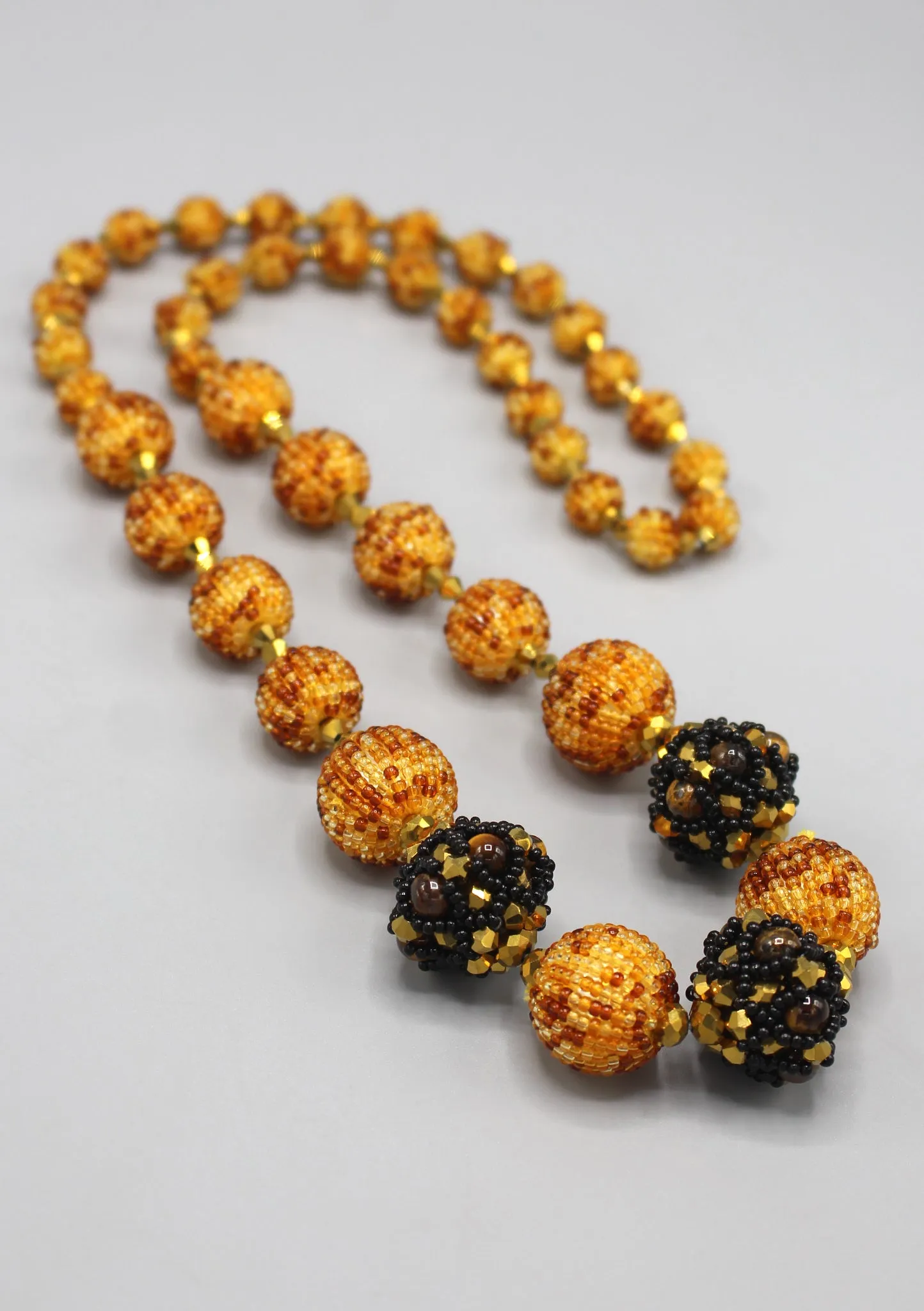 Shiny Golden and Maroon Glass Seed Beads Necklace