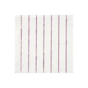 Shiny Pink Stripe Small Napkins, Set of 16 Meri Meri Metallic Pink Stripe Cocktail Napkins, 5" x 5"