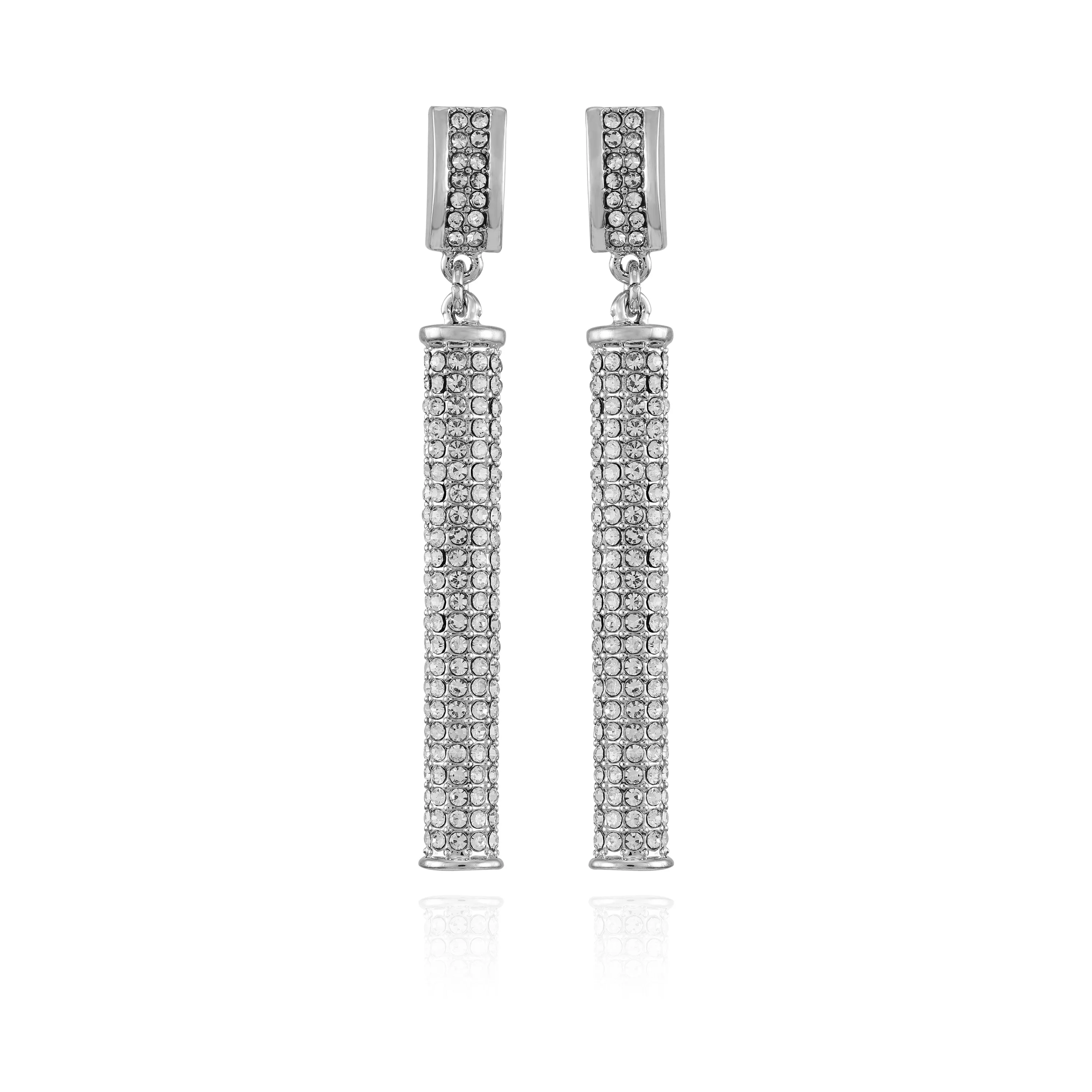 Silvertone Crystal Stone Drop Earrings