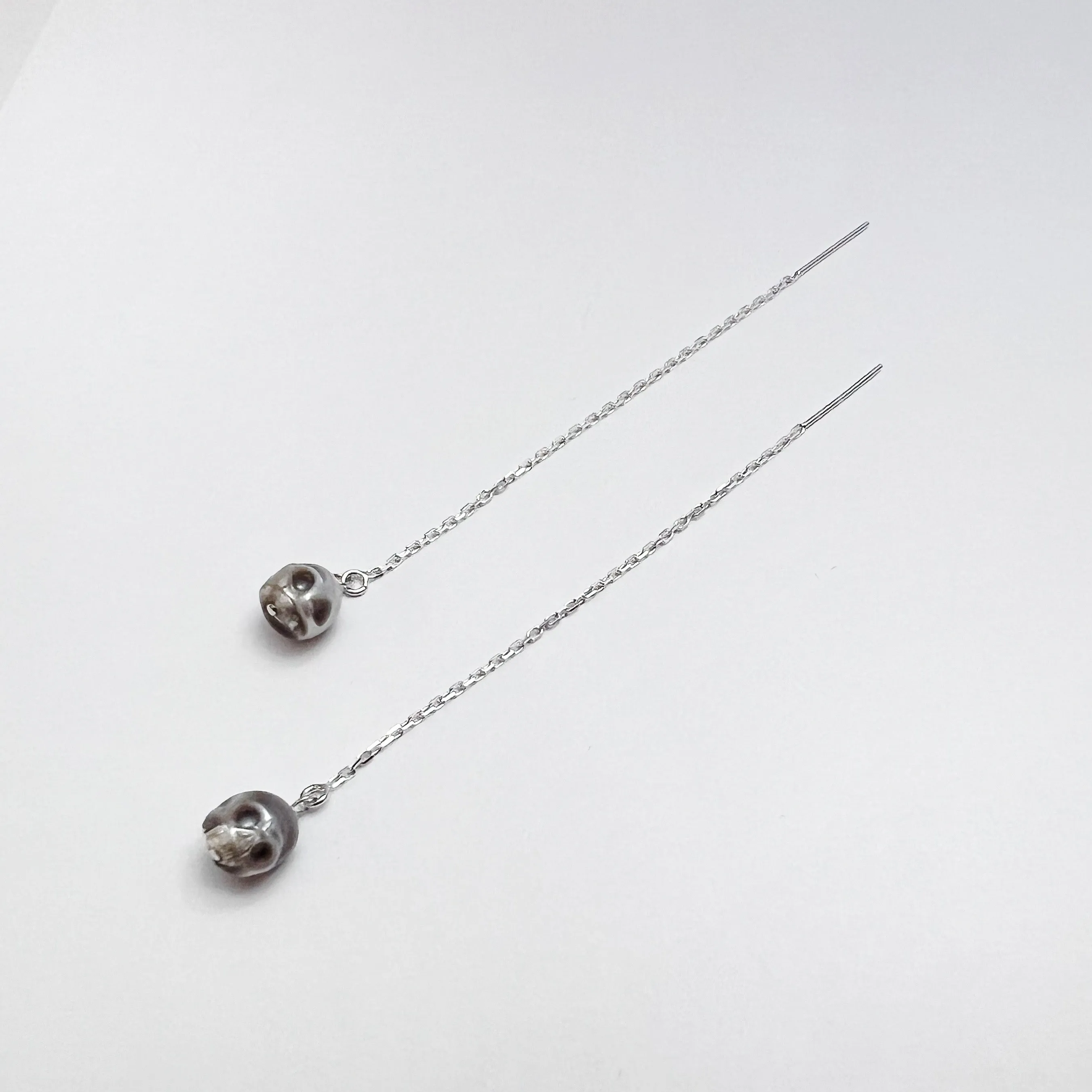 Skull Pearl Threader Earrings - Choose Your Metal