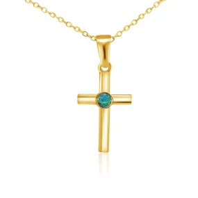 Small Silver Gold plated cross pendant with round 3mm Opal